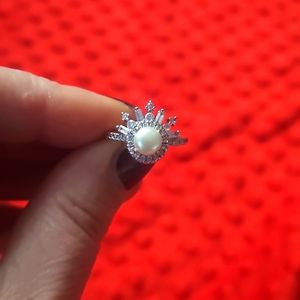 Simulated Pearl and Diamond Crown Ring Bomb size 6 pinky ring